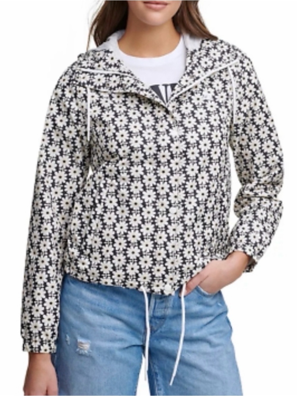 Levi's Black & White Floral Hooded Pullover Jacket